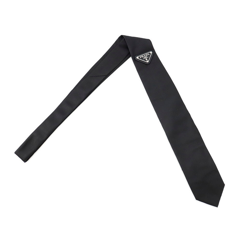 PRADA Triangle Logo Tie Black 100% recycled Polyamide
