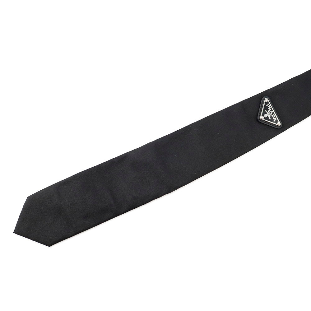 PRADA Triangle Logo Tie Black 100% recycled Polyamide