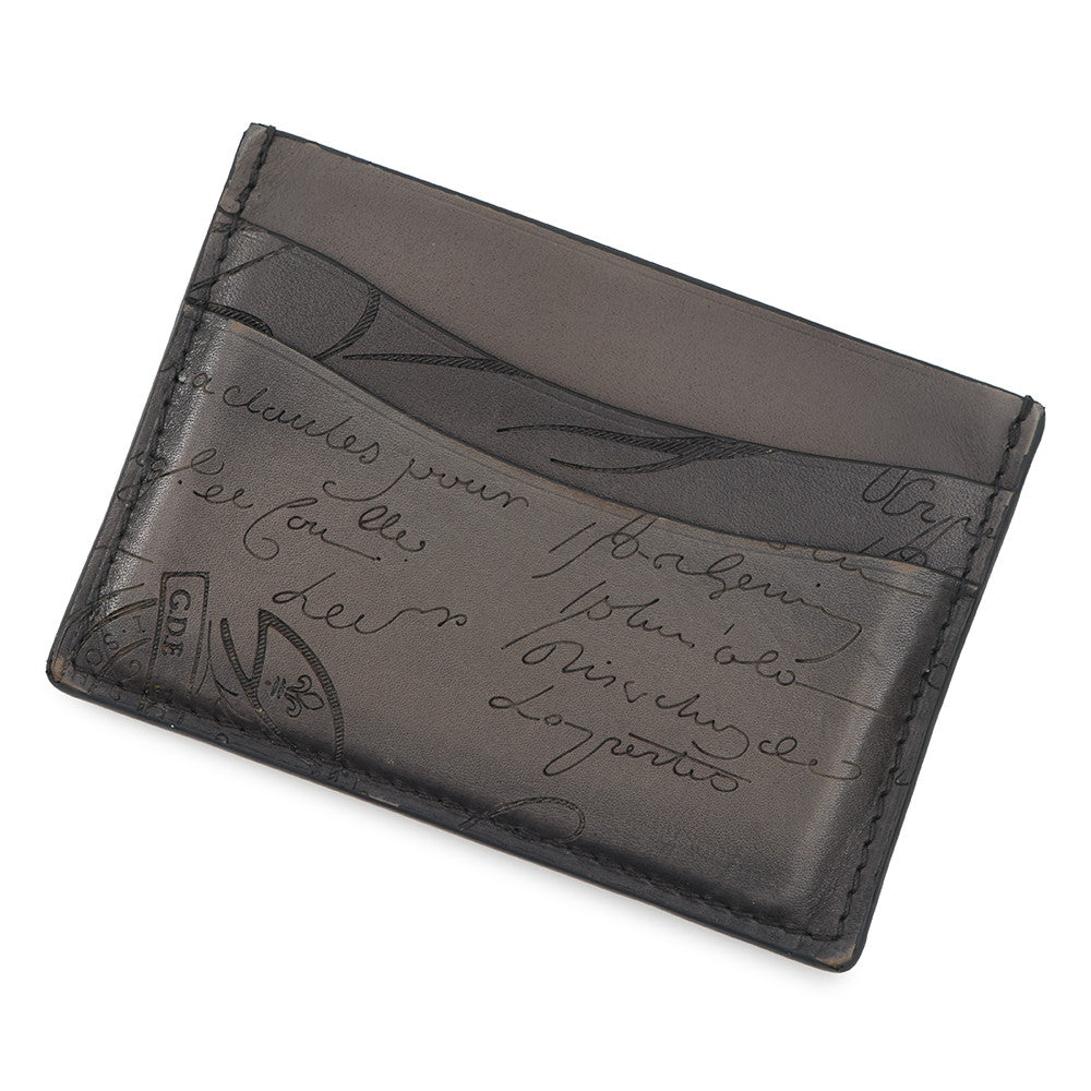 Berluti Calligraphy Card Case Gray Leather