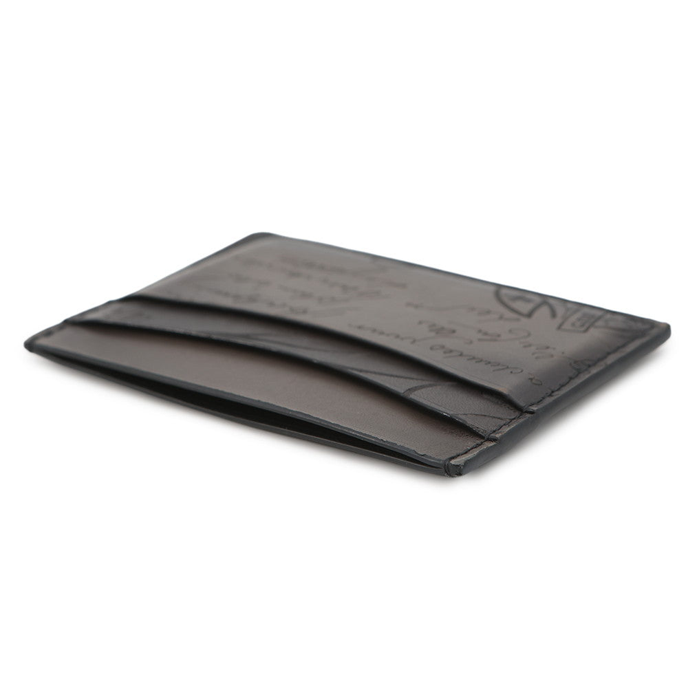 Berluti Calligraphy Card Case Gray Leather