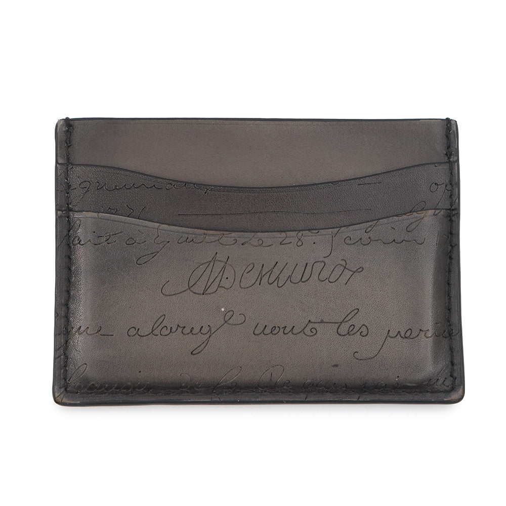 Berluti Calligraphy Card Case Gray Leather