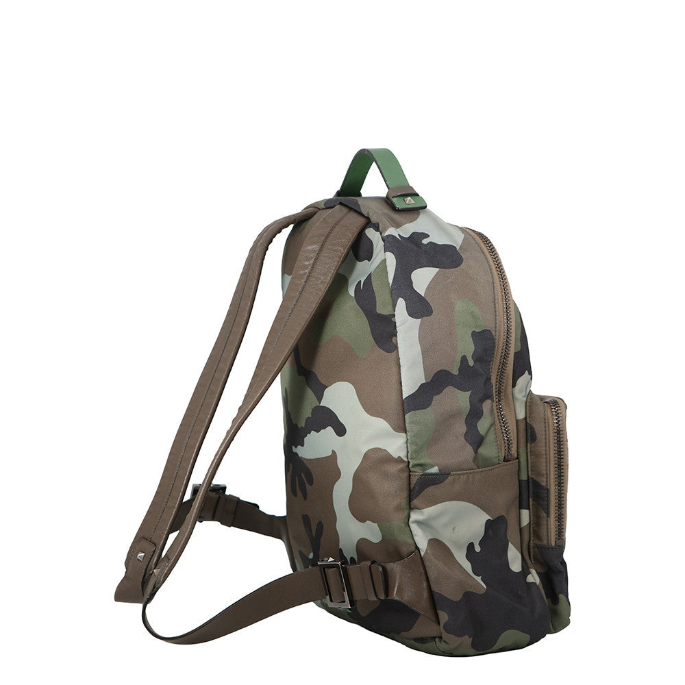 Valentino Garavani Rock Studded Camouflage Backpack Khaki Nylon