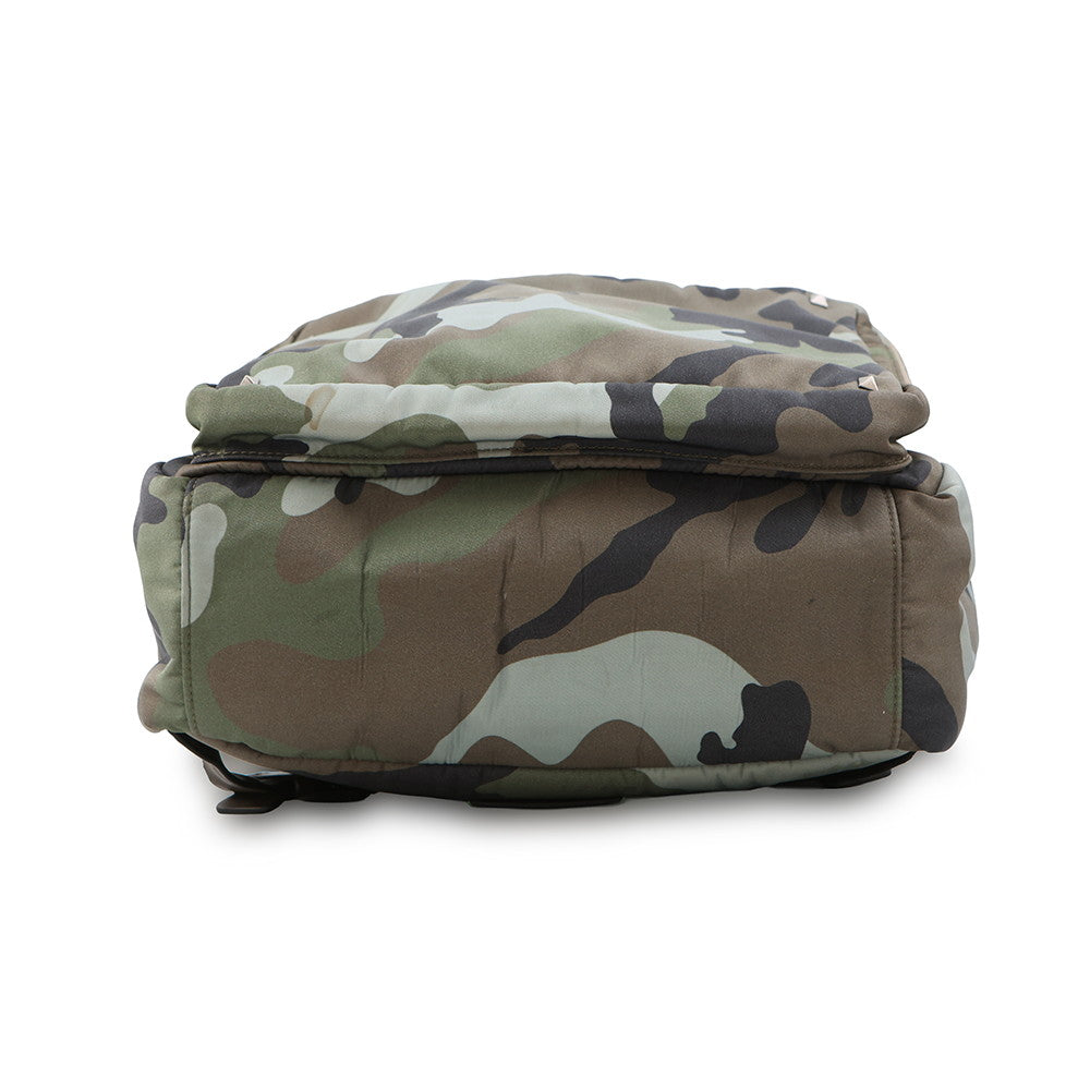 Valentino Garavani Rock Studded Camouflage Backpack Khaki Nylon