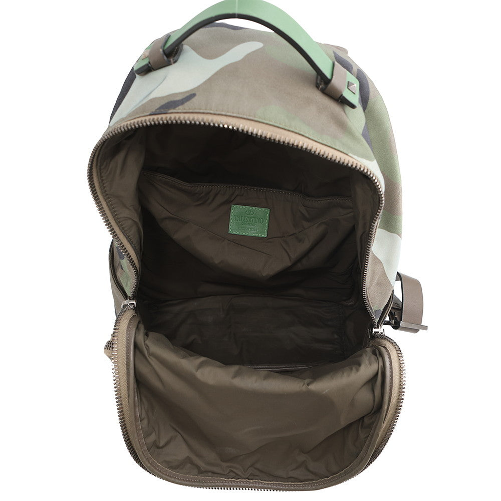 Valentino Garavani Rock Studded Camouflage Backpack Khaki Nylon