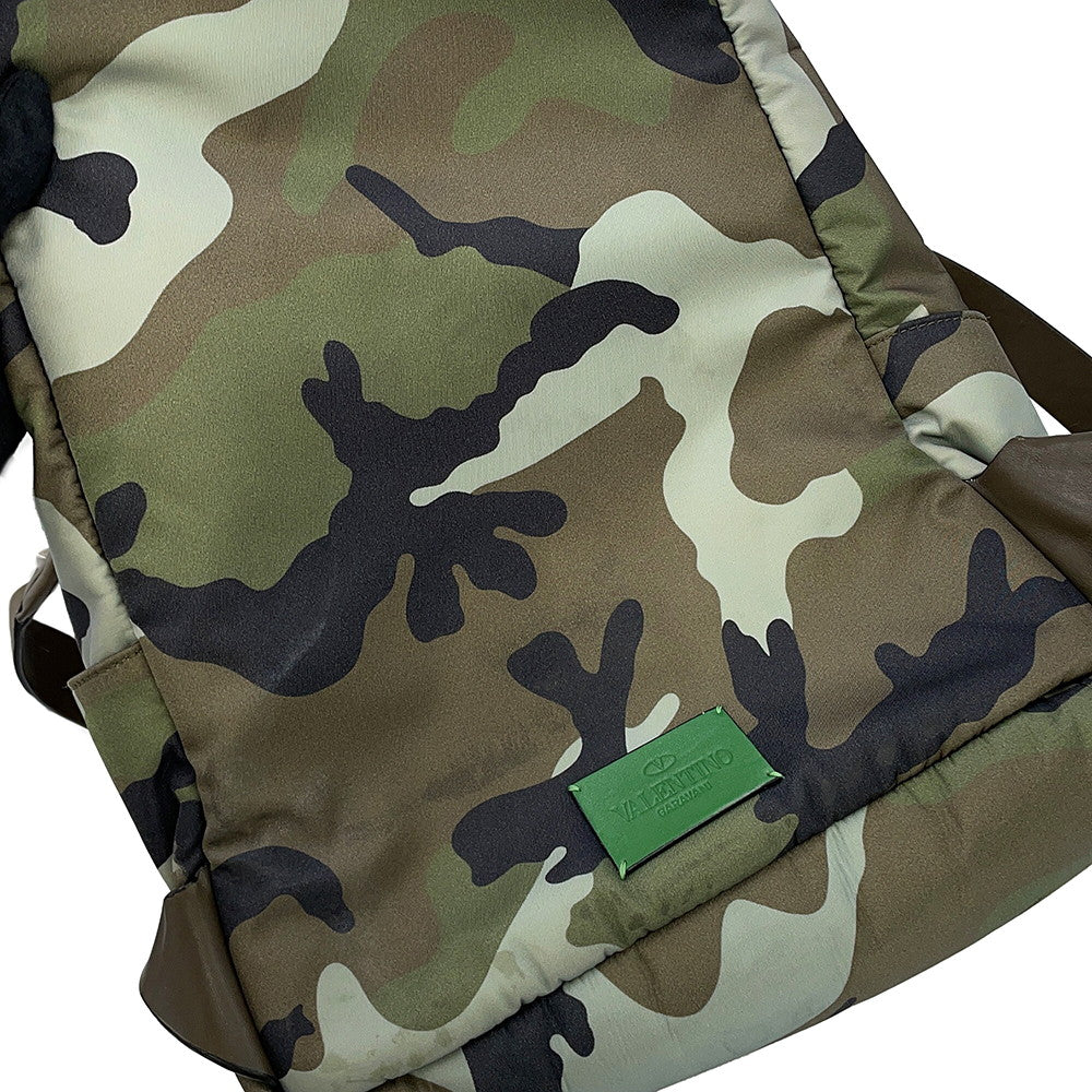 Valentino Garavani Rock Studded Camouflage Backpack Khaki Nylon