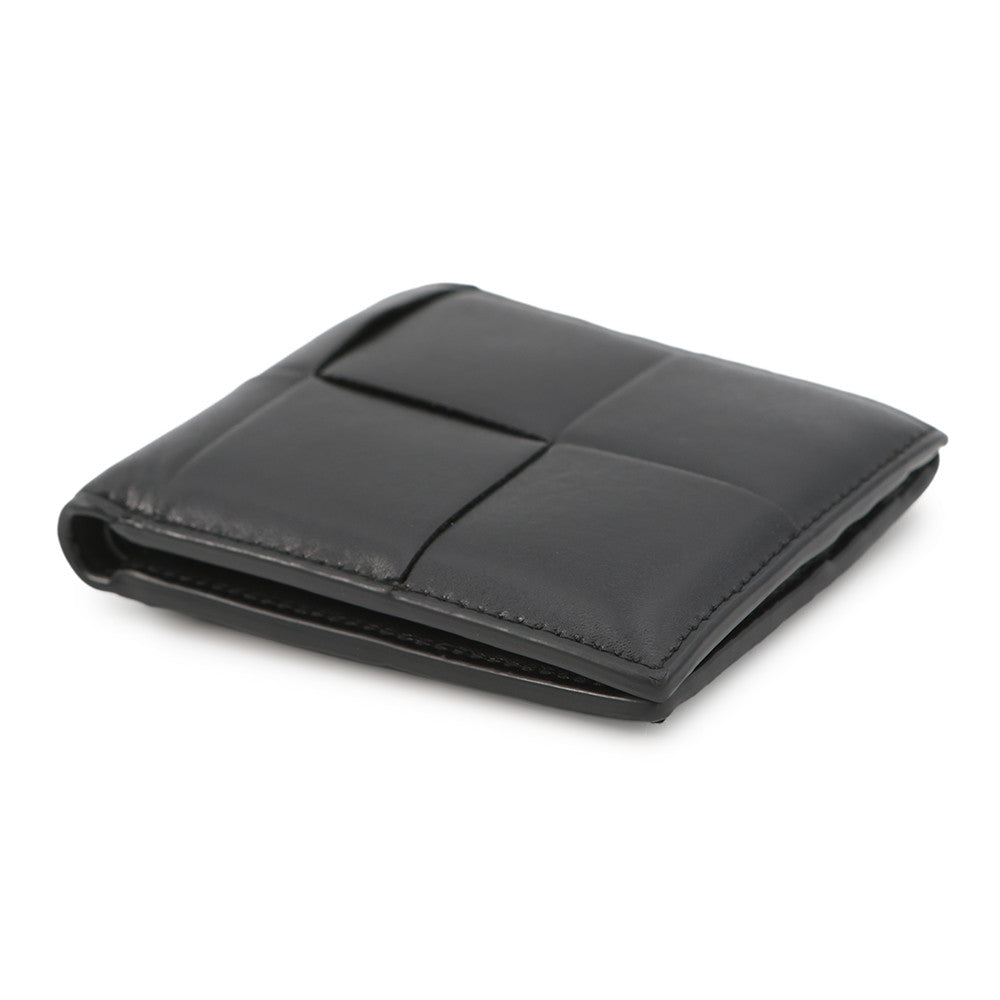 Bottega Veneta Maxi INTRECCIATO Bifold Wallet Compact Billfold Black Leather