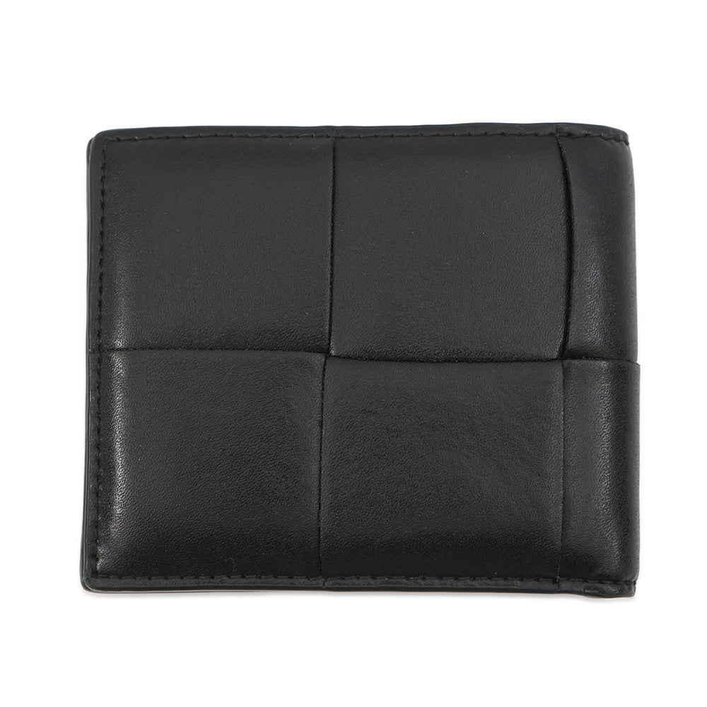 Bottega Veneta Maxi INTRECCIATO Bifold Wallet Compact Billfold Black Leather