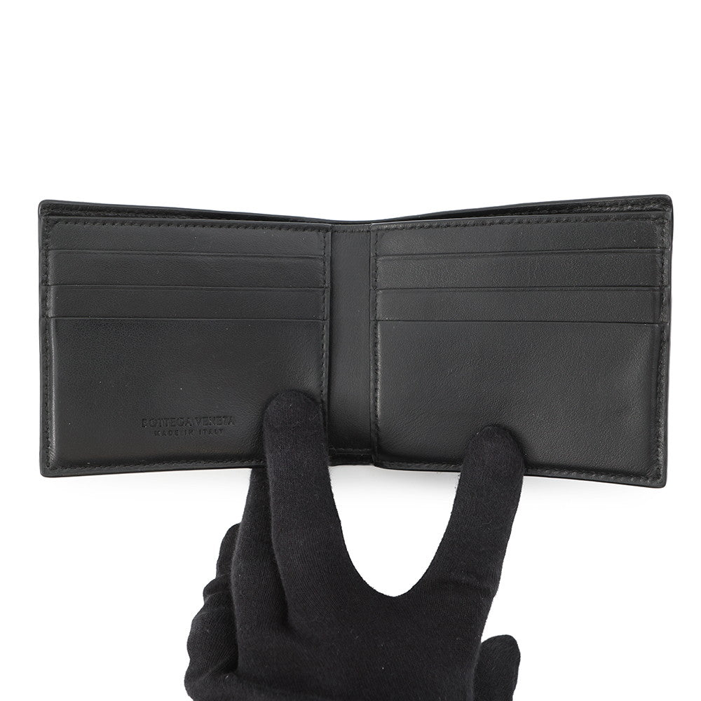 Bottega Veneta Maxi INTRECCIATO Bifold Wallet Compact Billfold Black Leather