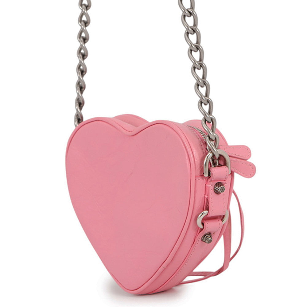 BALENCIAGA Lucagol Heart ChainShoulder Bag Pink722781 Leather