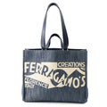 Ferragamo Logo 2-Way Denim Tote Bag Blue Cotton