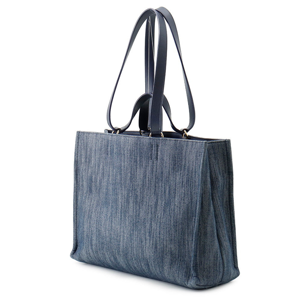 Ferragamo Logo 2-Way Denim Tote Bag Blue Cotton