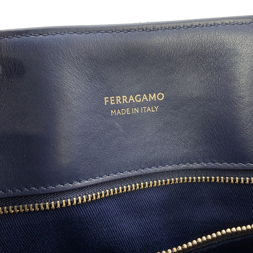 Ferragamo Logo 2-Way Denim Tote Bag Blue Cotton