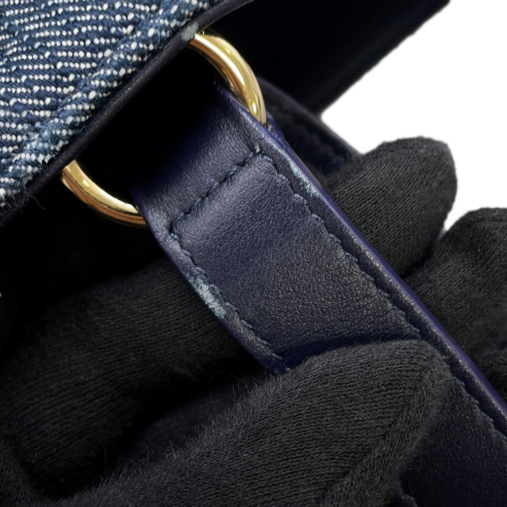 Ferragamo Logo 2-Way Denim Tote Bag Blue Cotton