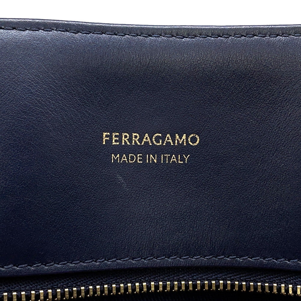 Ferragamo Logo 2-Way Denim Tote Bag Blue Cotton