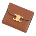 CELINE Triomphe Tri-fold Compact Wallet Brown10D783 Leather
