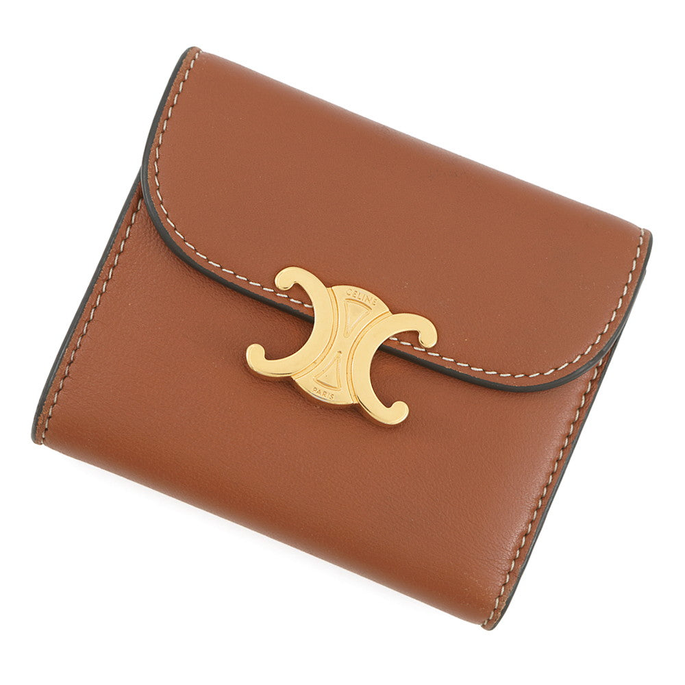 CELINE Triomphe Tri-fold Compact Wallet Brown10D783 Leather
