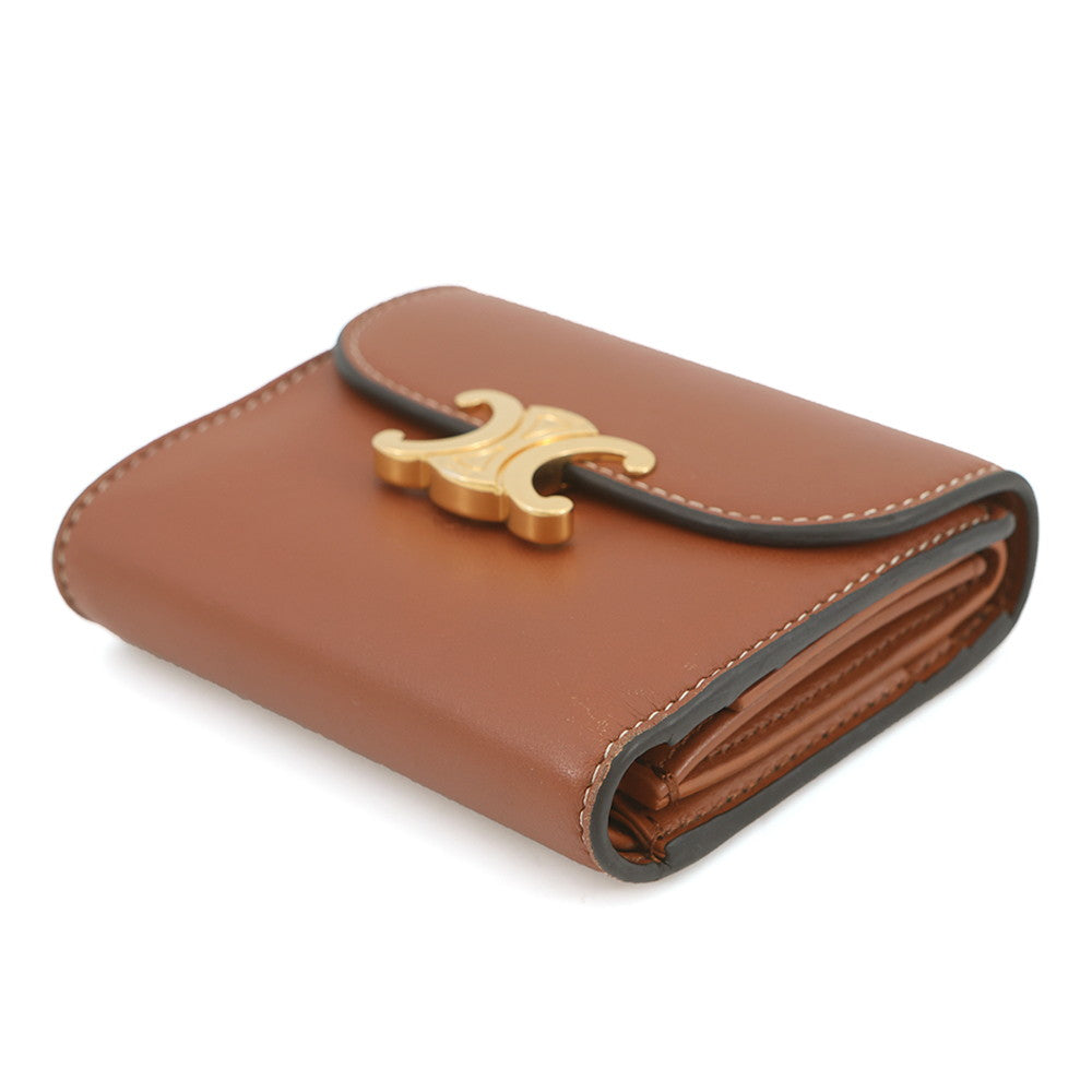 CELINE Triomphe Tri-fold Compact Wallet Brown10D783 Leather