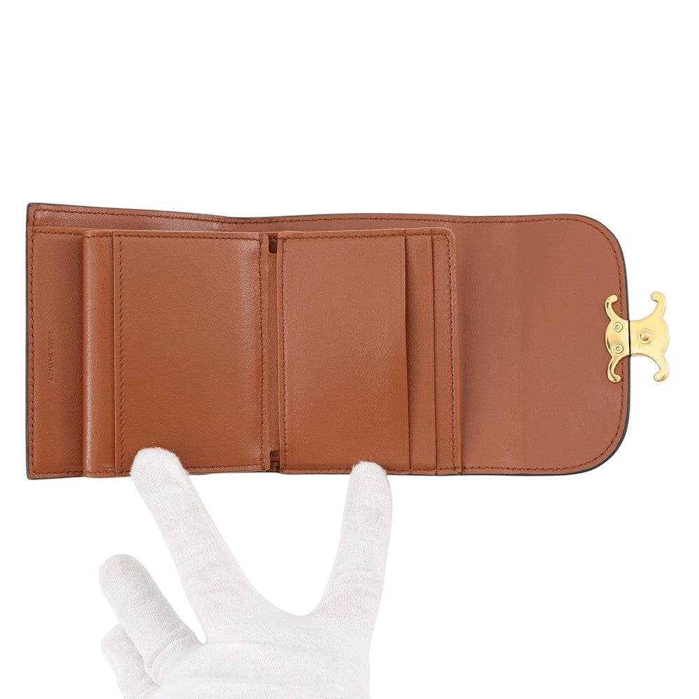 CELINE Triomphe Tri-fold Compact Wallet Brown10D783 Leather