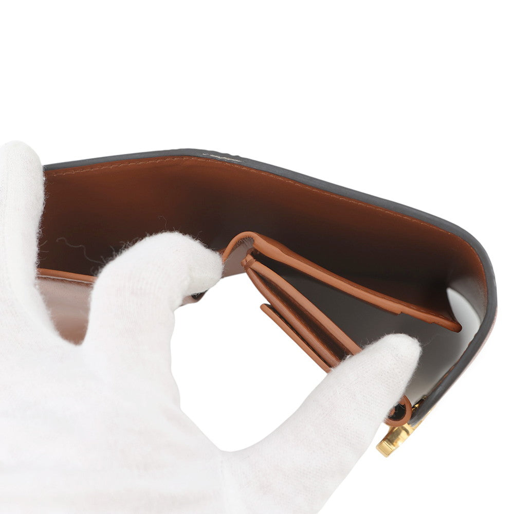 CELINE Triomphe Tri-fold Compact Wallet Brown10D783 Leather