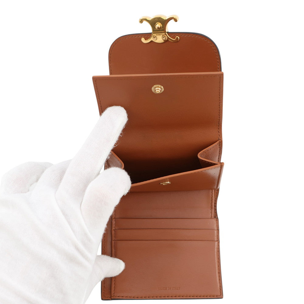 CELINE Triomphe Tri-fold Compact Wallet Brown10D783 Leather