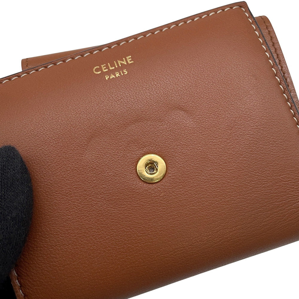 CELINE Triomphe Tri-fold Compact Wallet Brown10D783 Leather