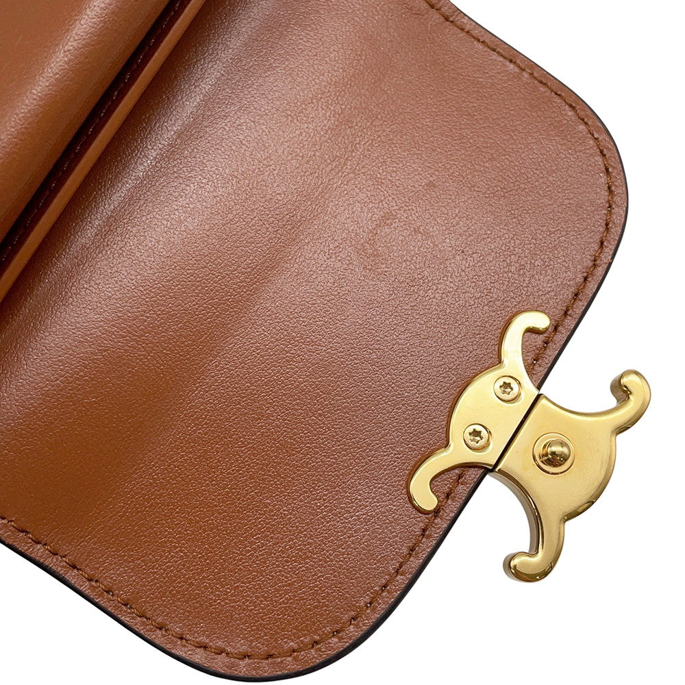CELINE Triomphe Tri-fold Compact Wallet Brown10D783 Leather