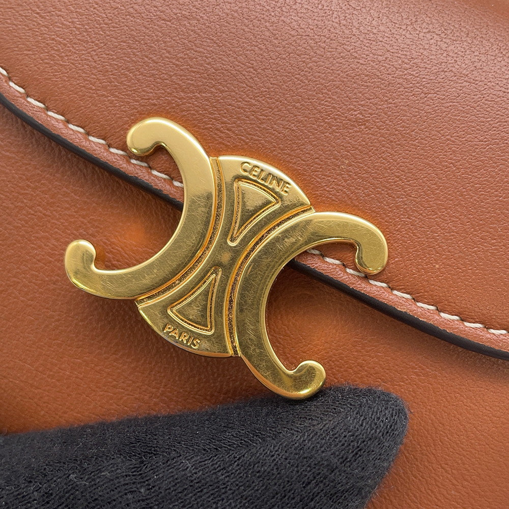 CELINE Triomphe Tri-fold Compact Wallet Brown10D783 Leather