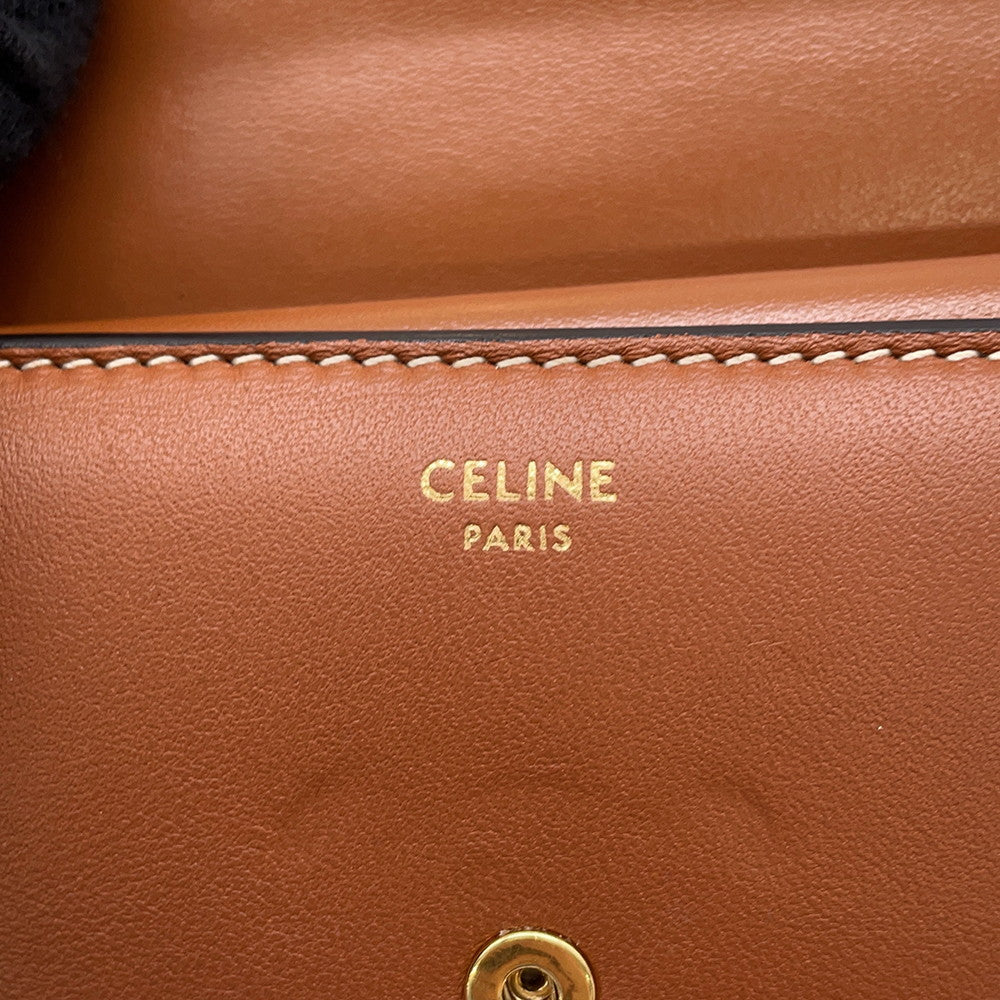 CELINE Triomphe Tri-fold Compact Wallet Brown10D783 Leather