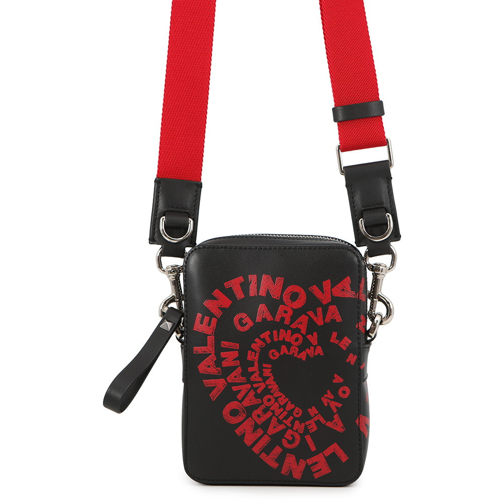 Valentino Garavani Logo Graffiti Shoulder Bag Black/Red Leather