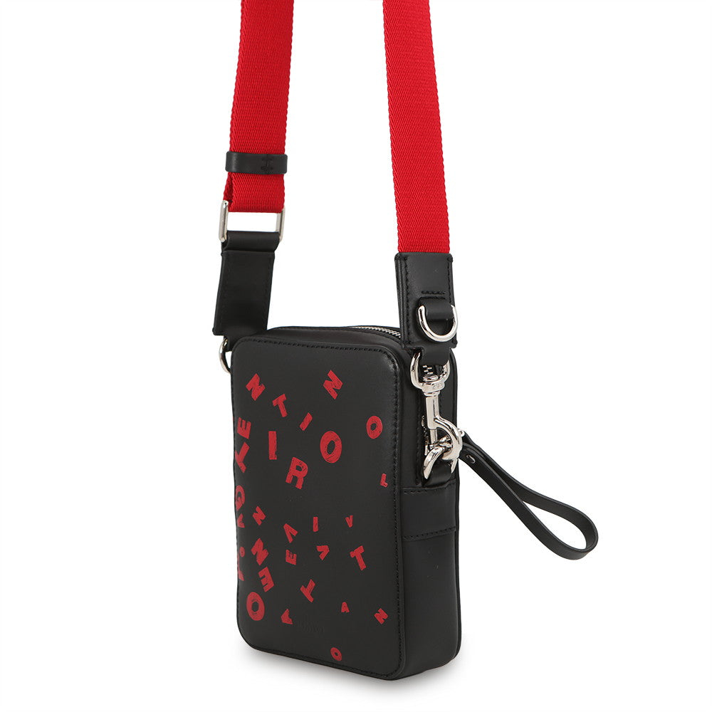 Valentino Garavani Logo Graffiti Shoulder Bag Black/Red Leather