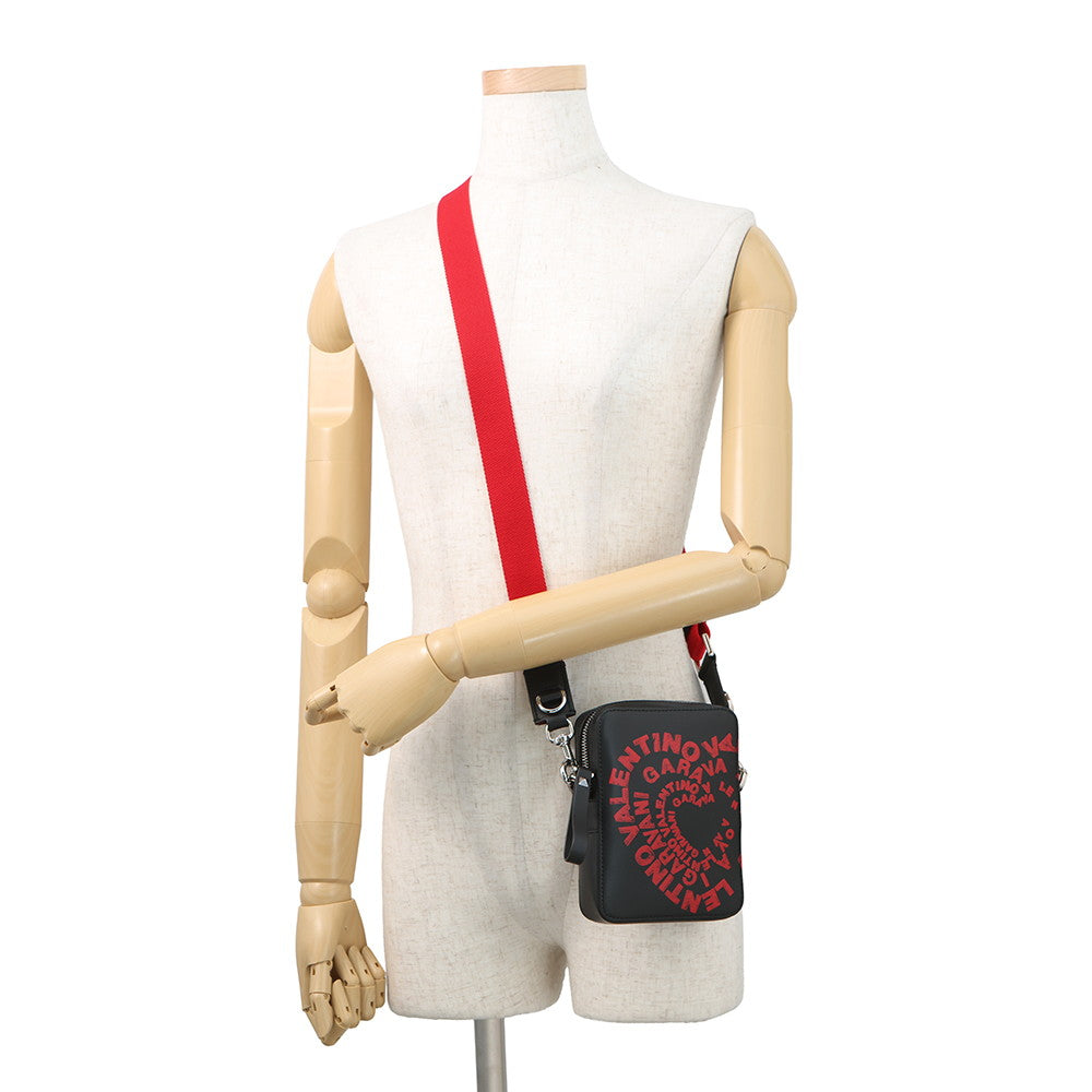 Valentino Garavani Logo Graffiti Shoulder Bag Black/Red Leather