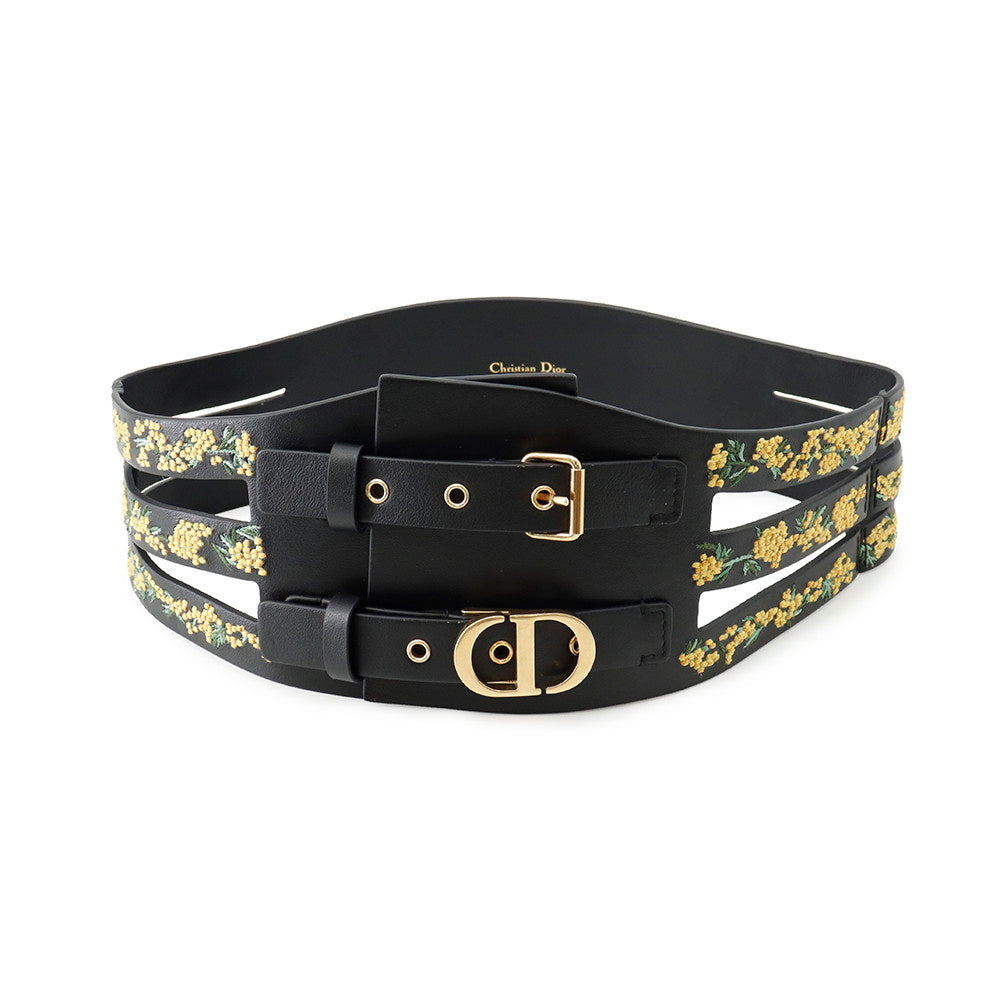 Dior Belt Size 70 Black/Yellow Leather