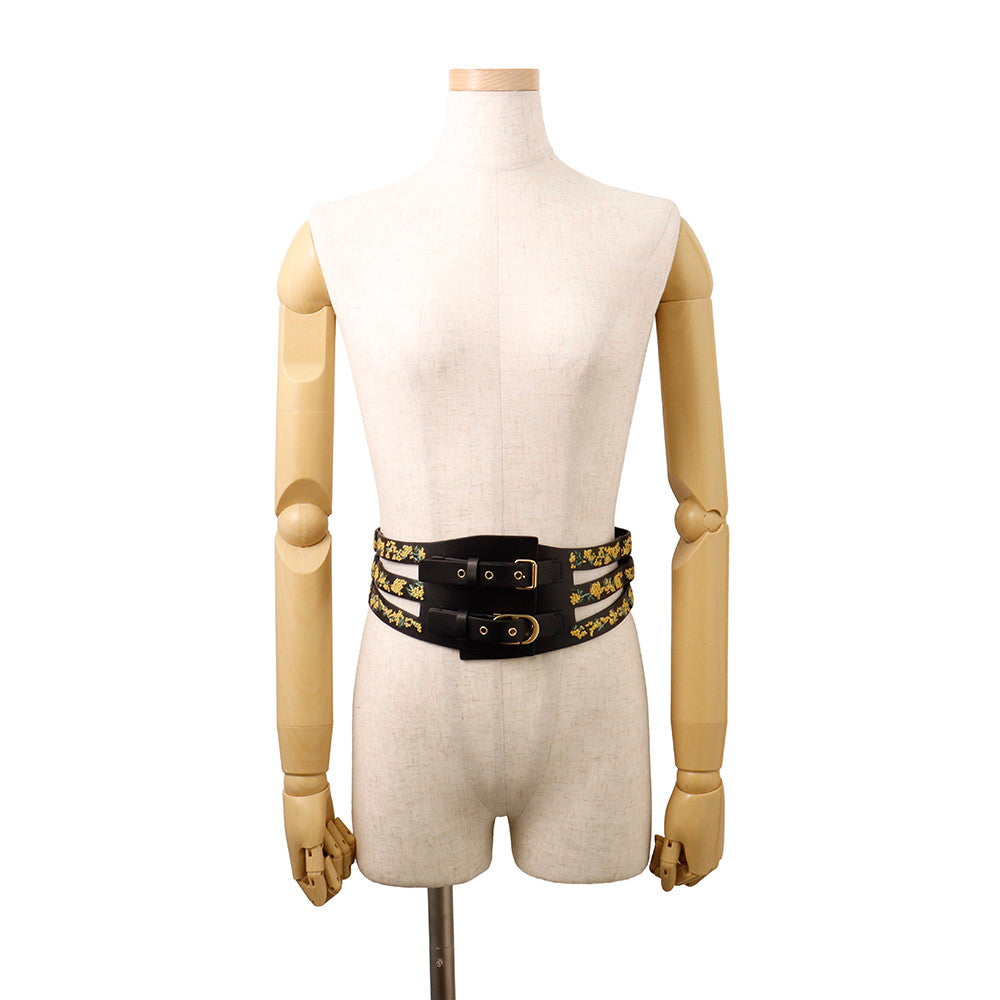Dior Belt Size 70 Black/Yellow Leather