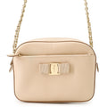 Ferragamo Vara Ribbon Shoulder Bag Beige Leather