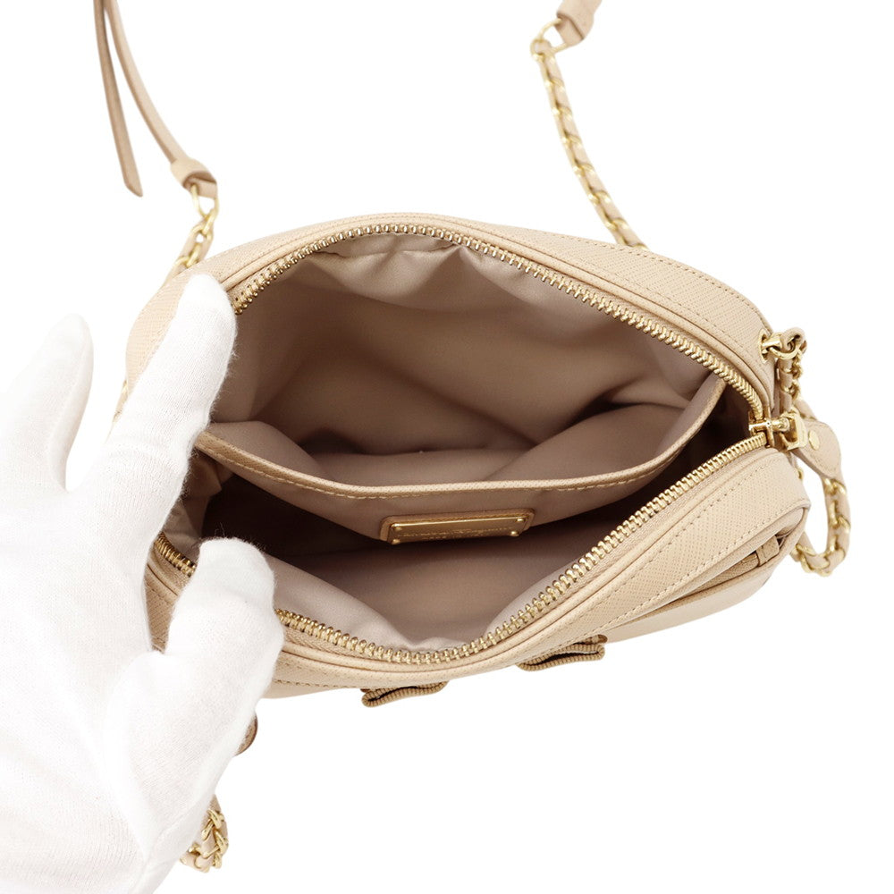 Ferragamo Vara Ribbon Shoulder Bag Beige Leather