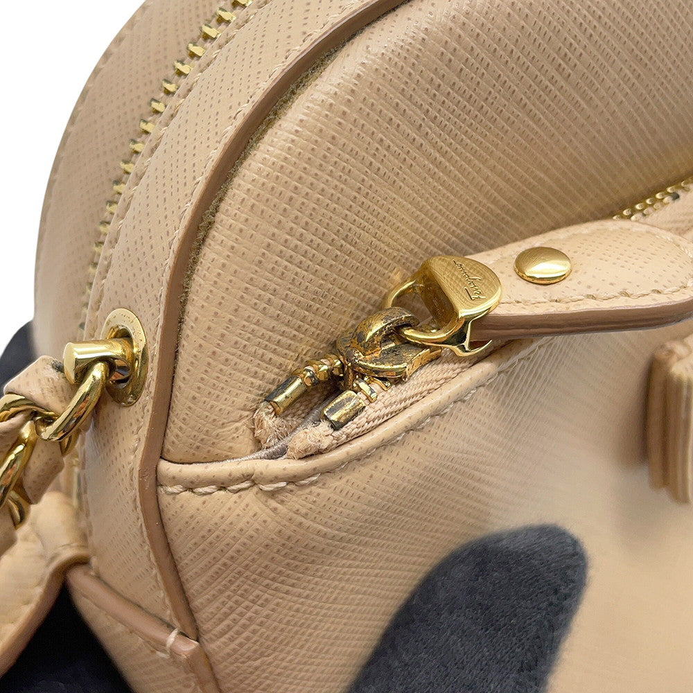 Ferragamo Vara Ribbon Shoulder Bag Beige Leather