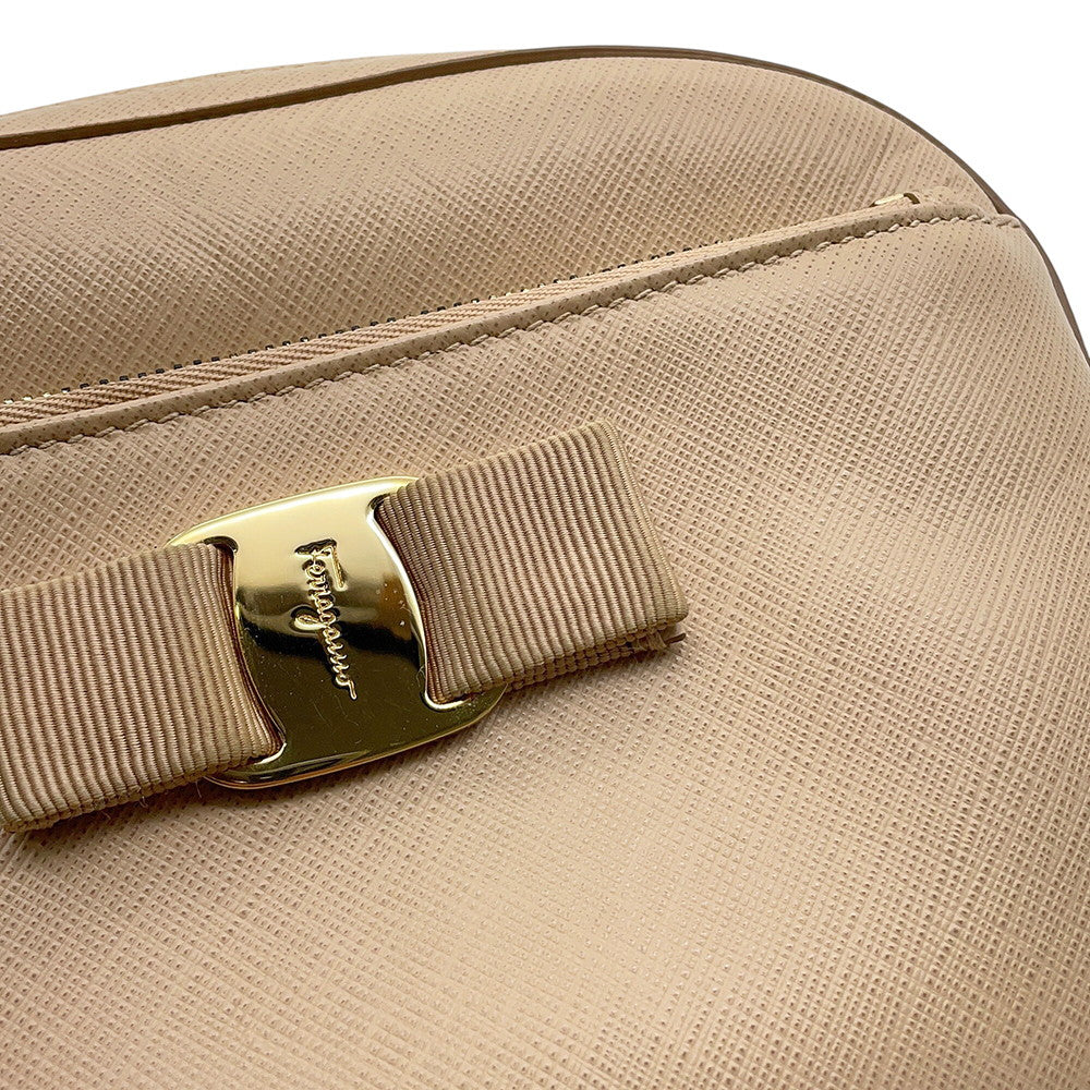 Ferragamo Vara Ribbon Shoulder Bag Beige Leather