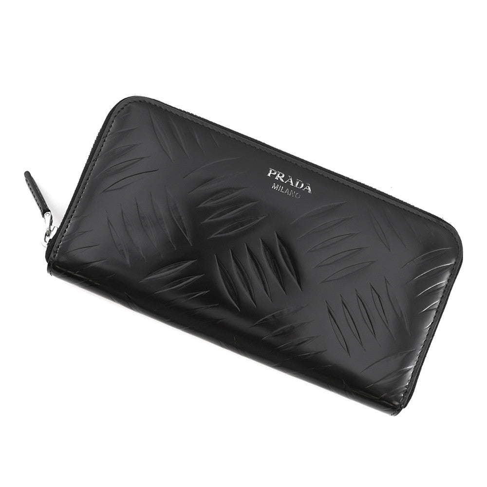 PRADA Zip Around Long Wallet Black2ML317 BrushedLeather