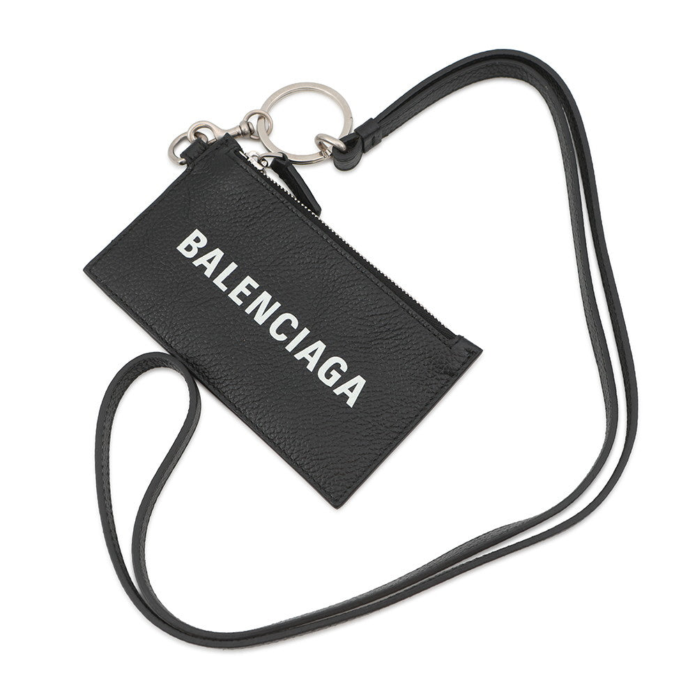 BALENCIAGA Cash Card Case with Key Ring Black/White594548 Leather