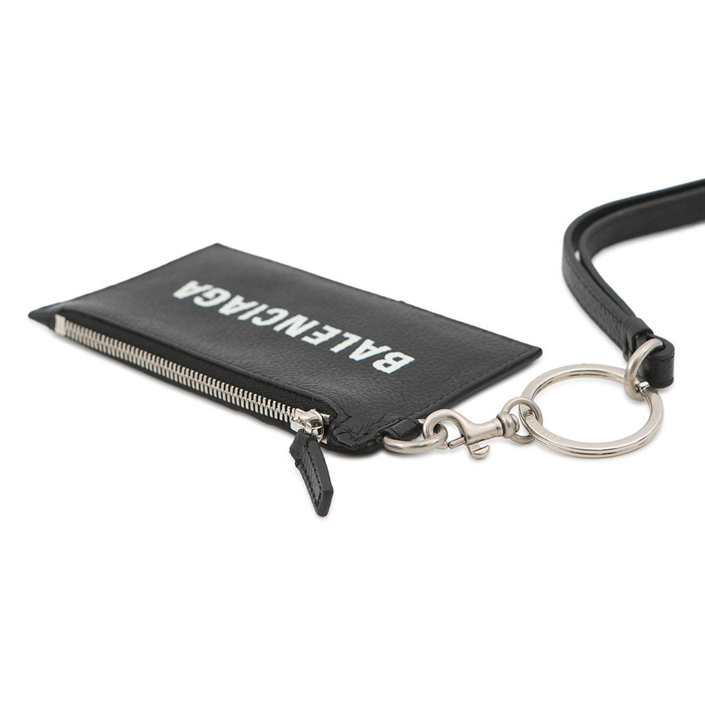 BALENCIAGA Cash Card Case with Key Ring Black/White594548 Leather