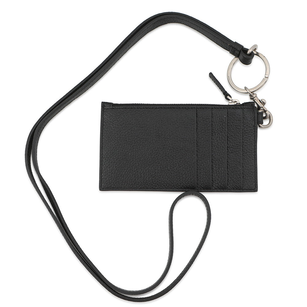 BALENCIAGA Cash Card Case with Key Ring Black/White594548 Leather