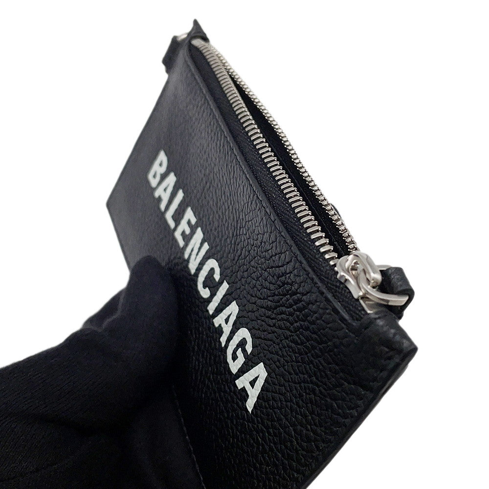 BALENCIAGA Cash Card Case with Key Ring Black/White594548 Leather