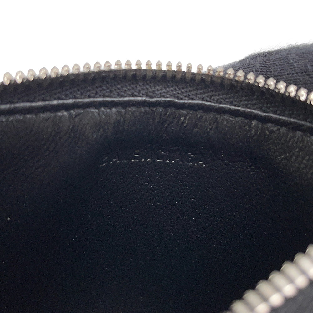 BALENCIAGA Cash Card Case with Key Ring Black/White594548 Leather