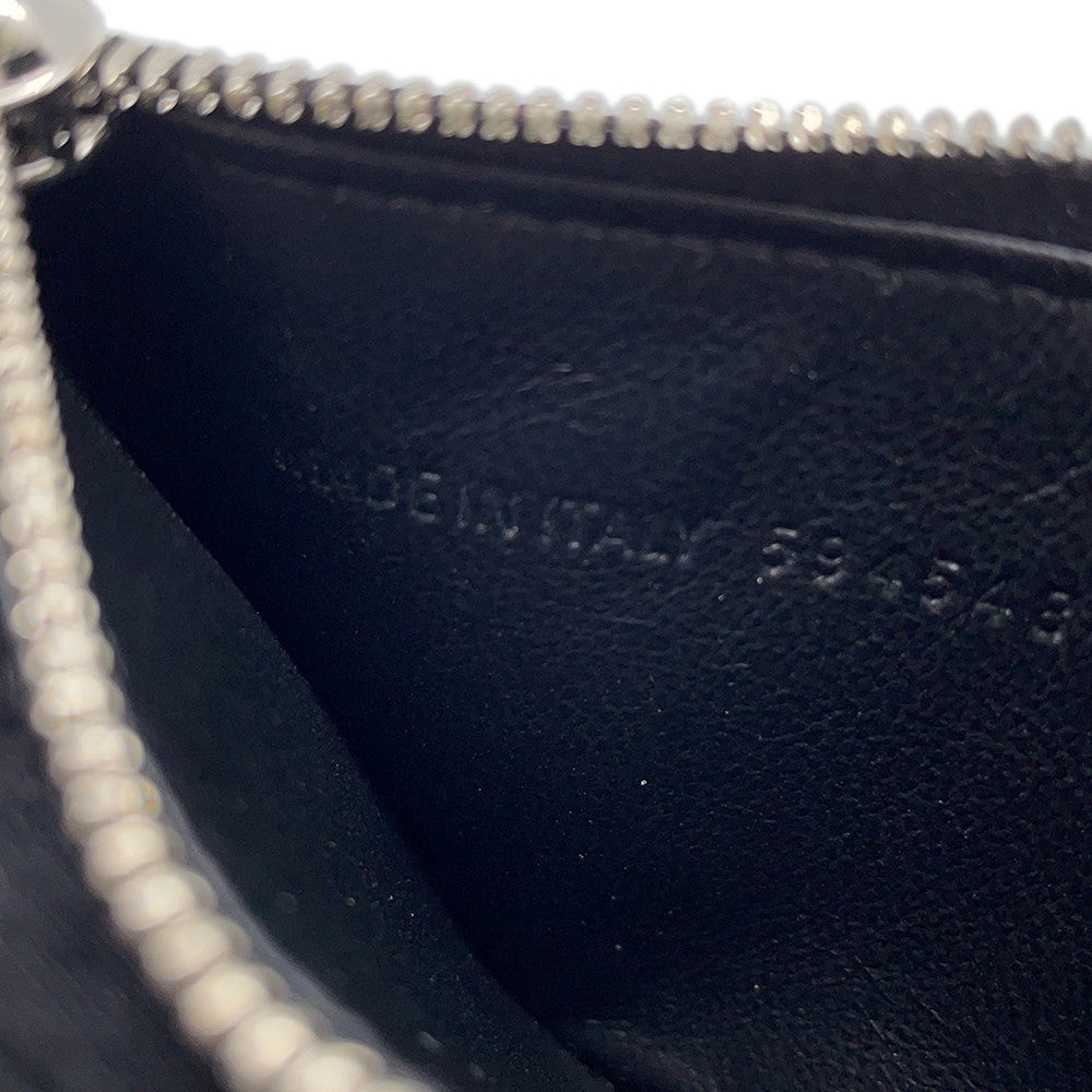 BALENCIAGA Cash Card Case with Key Ring Black/White594548 Leather