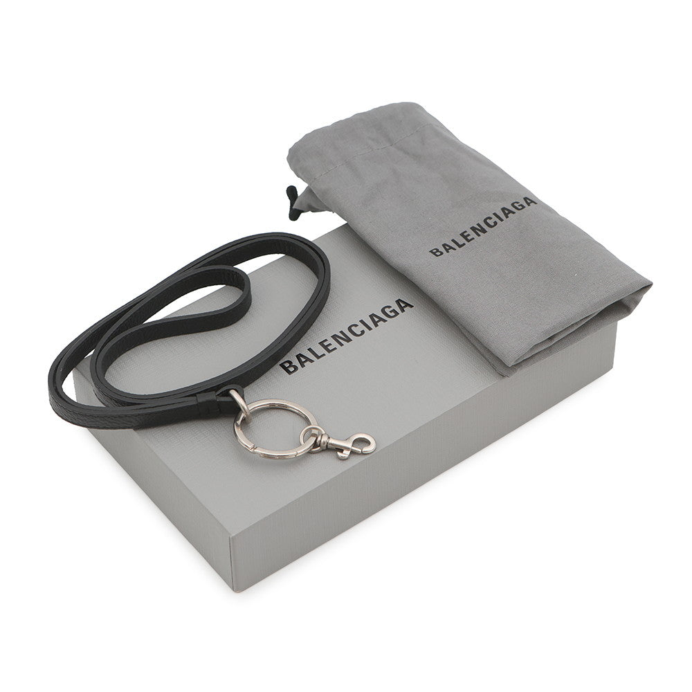 BALENCIAGA Cash Card Case with Key Ring Black/White594548 Leather