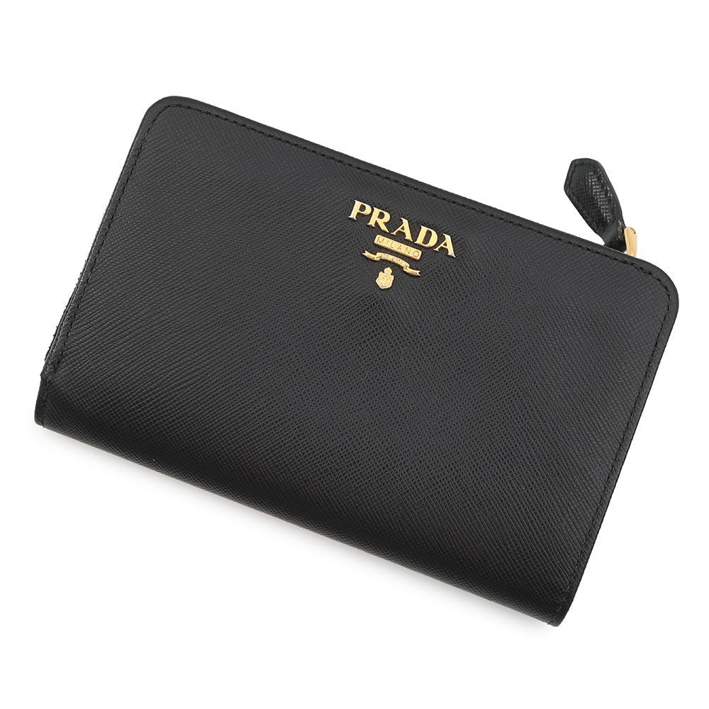 PRADA L-shaped zipper wallet Black Leather