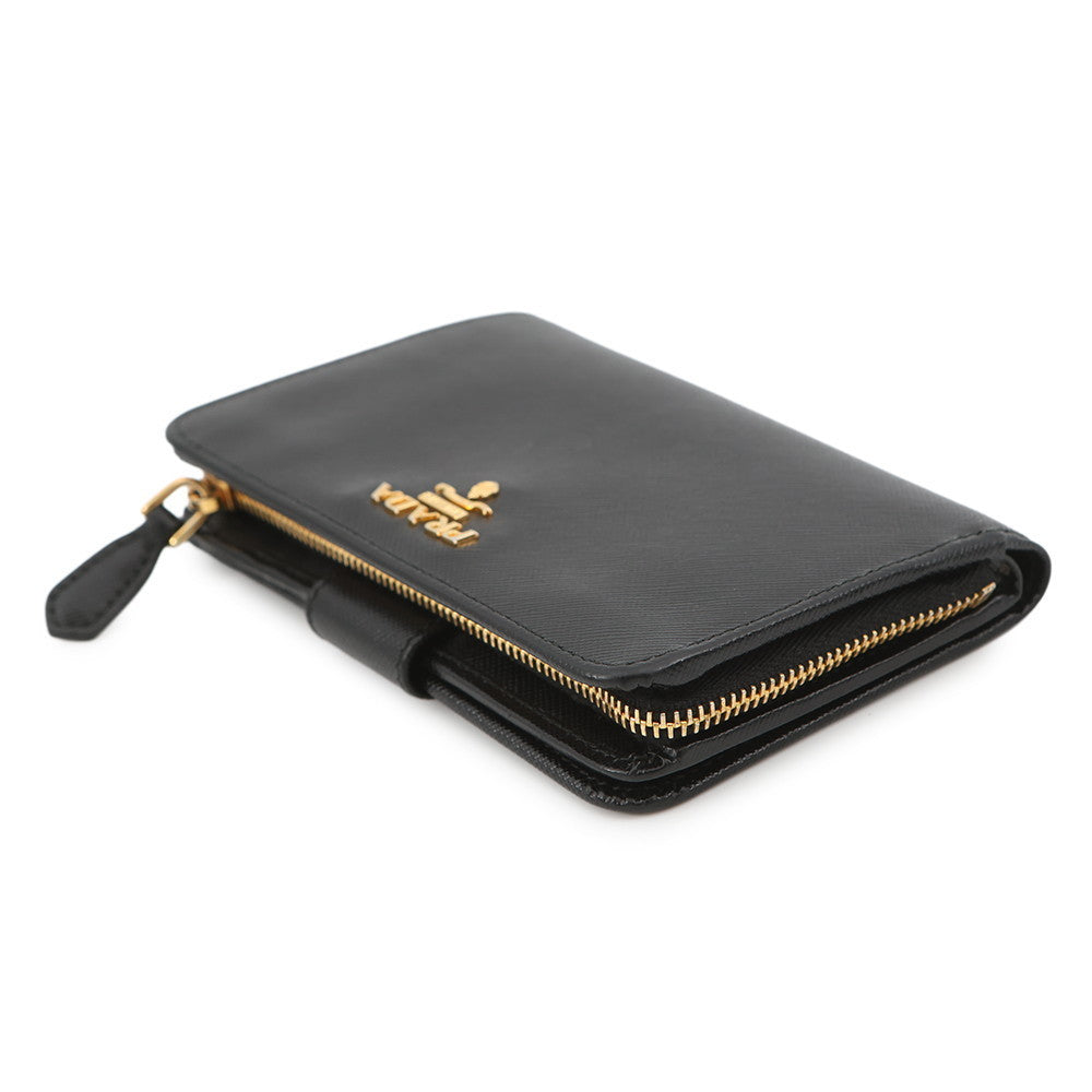 PRADA L-shaped zipper wallet Black Leather