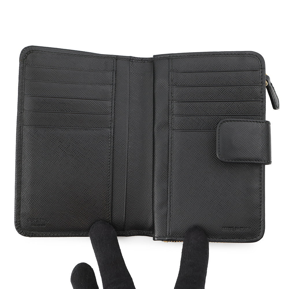 PRADA L-shaped zipper wallet Black Leather