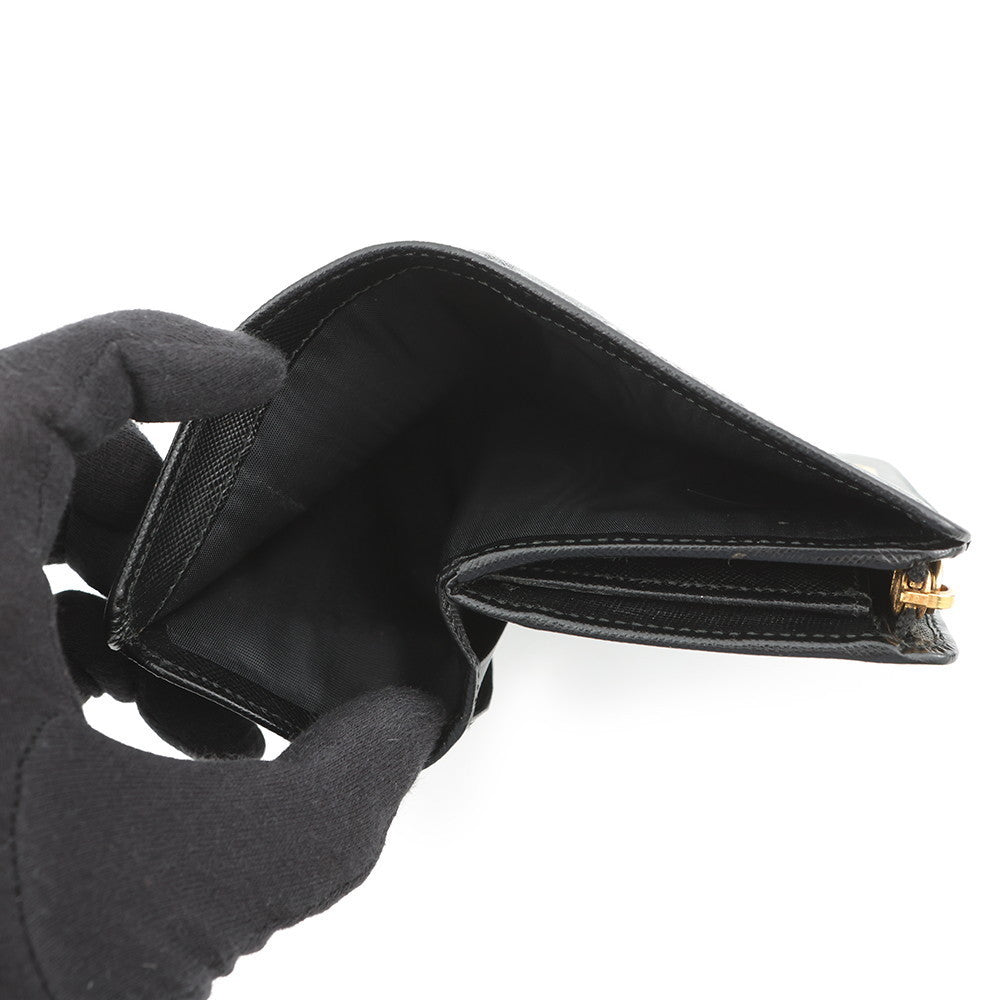 PRADA L-shaped zipper wallet Black Leather