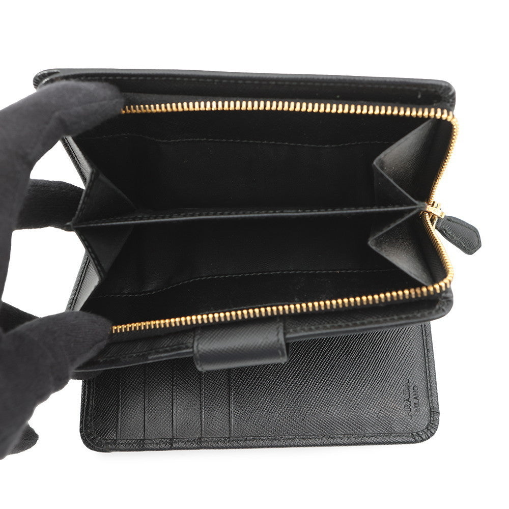 PRADA L-shaped zipper wallet Black Leather